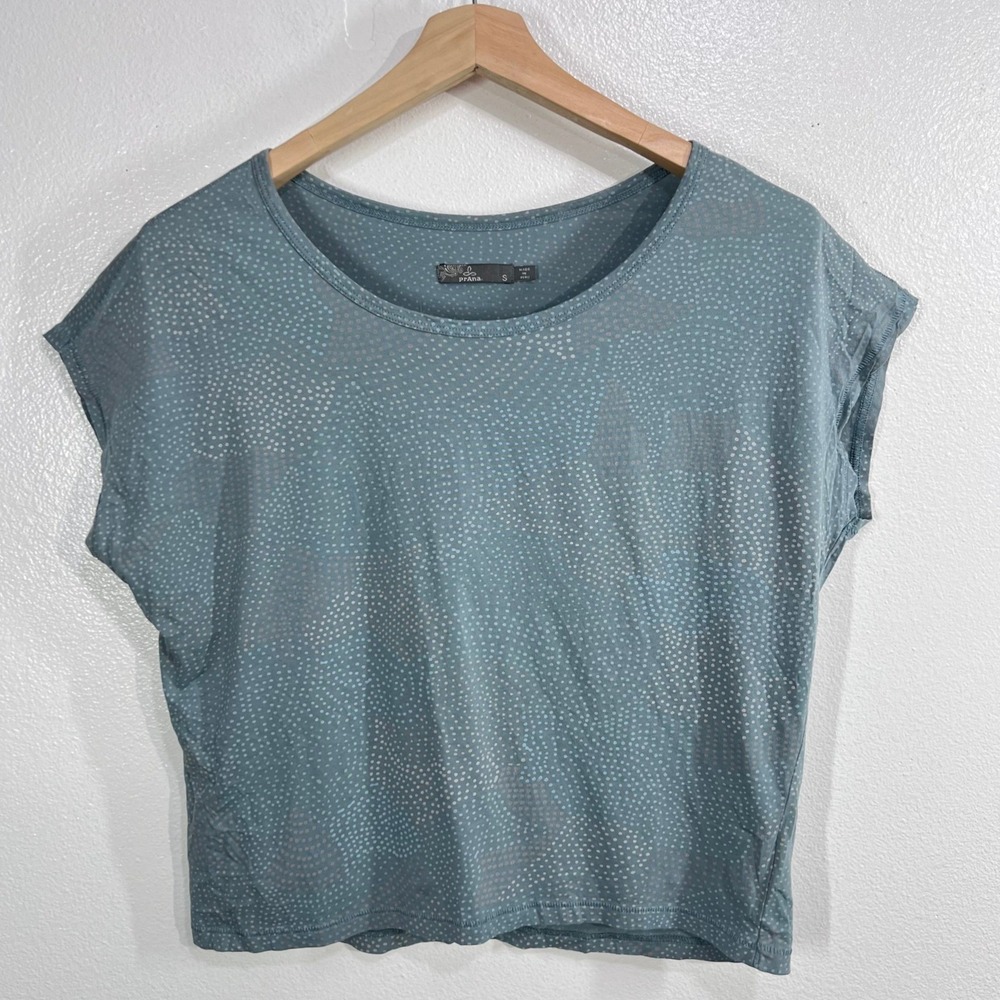 prAna Shady Springs Top Womens Small S Organic Pima Cotton Teal Dot Short Sleeve